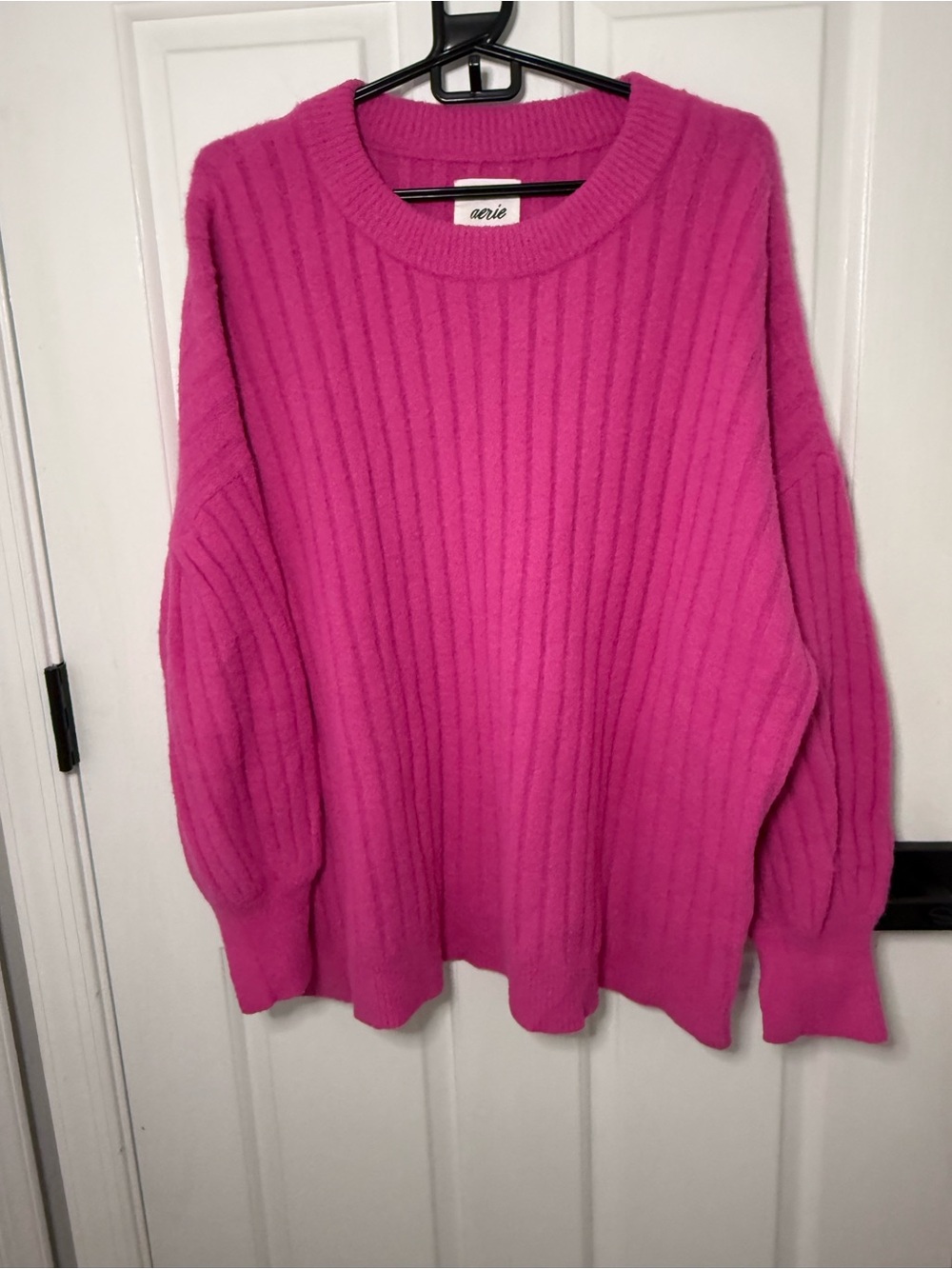 aerie Ribbed Crewneck Sweater in Hot Pink